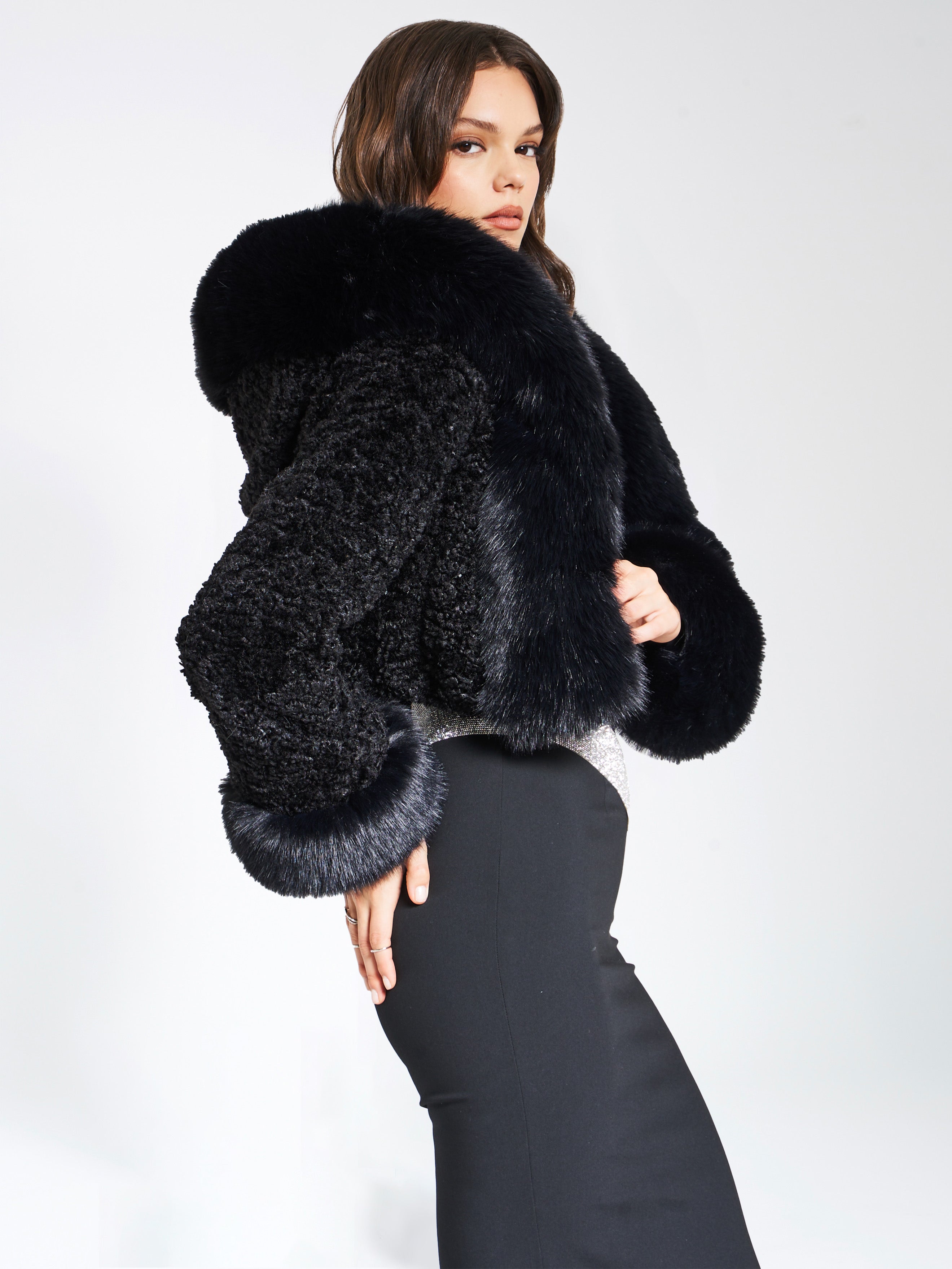 NINA FAUX FUR COAT - BLACK