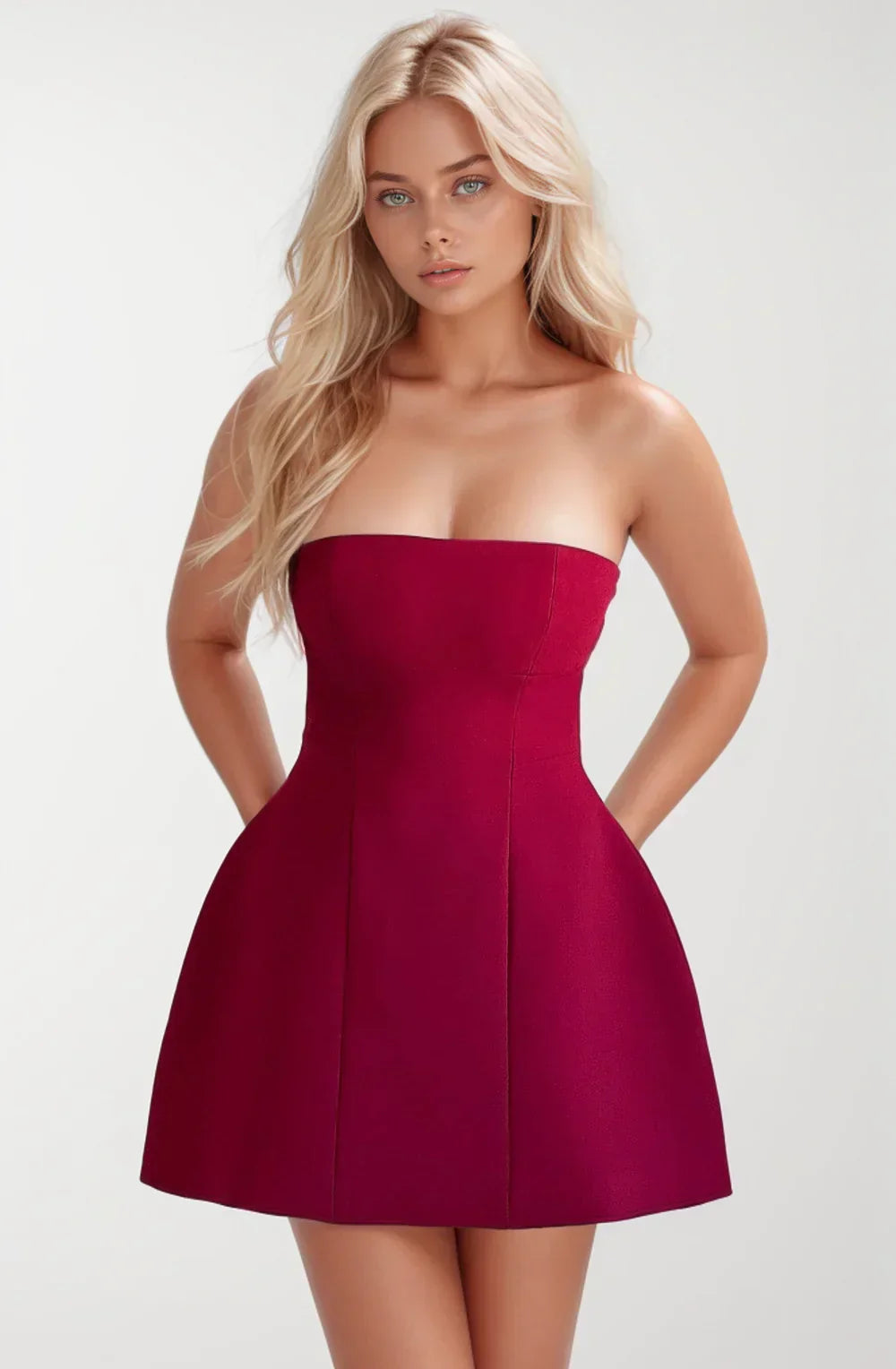 ASHIA STRAPLESS MINI DRESS - WINE